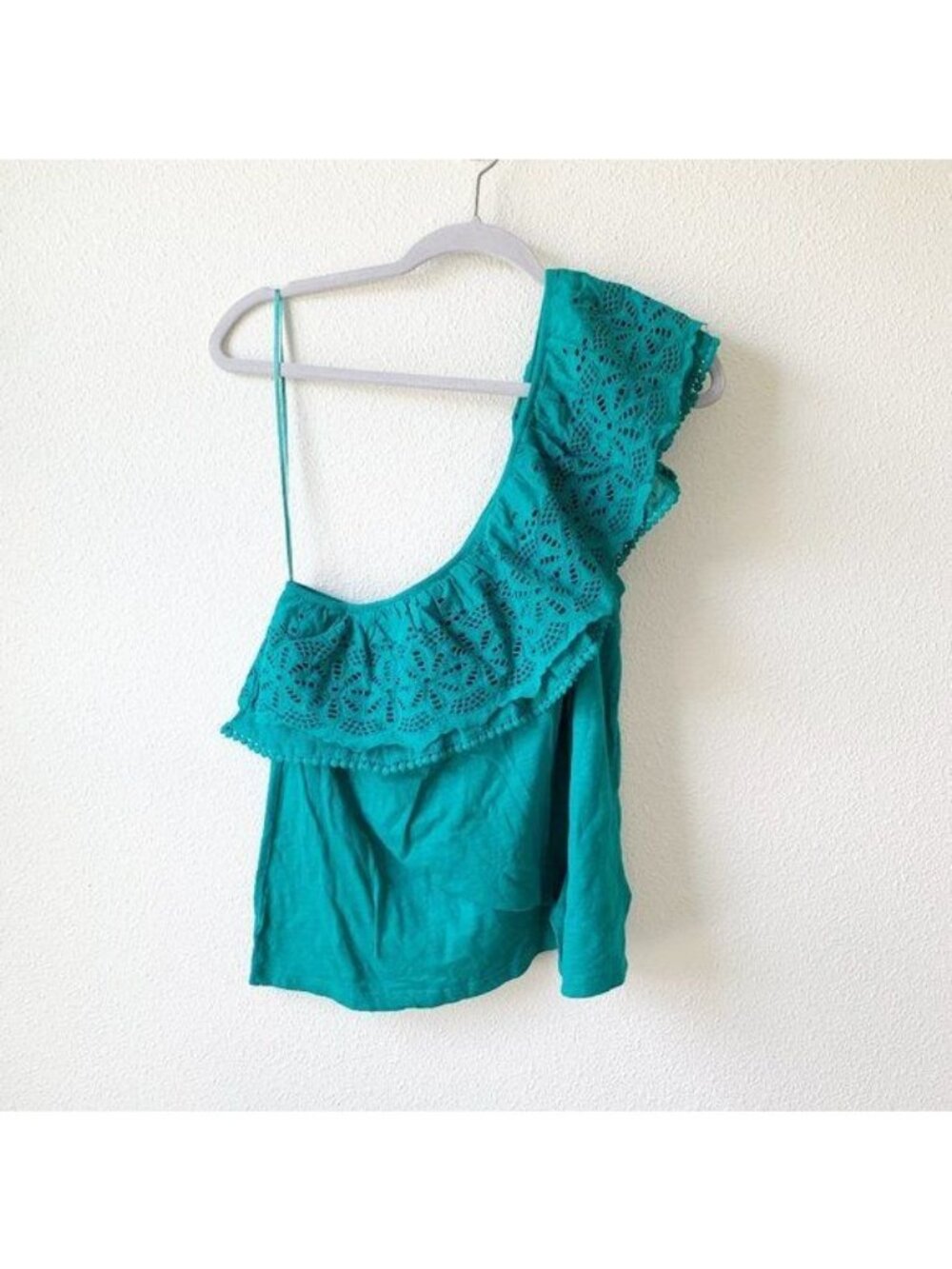 Anthropologie One Shoulder Teal One Shoulder Top L